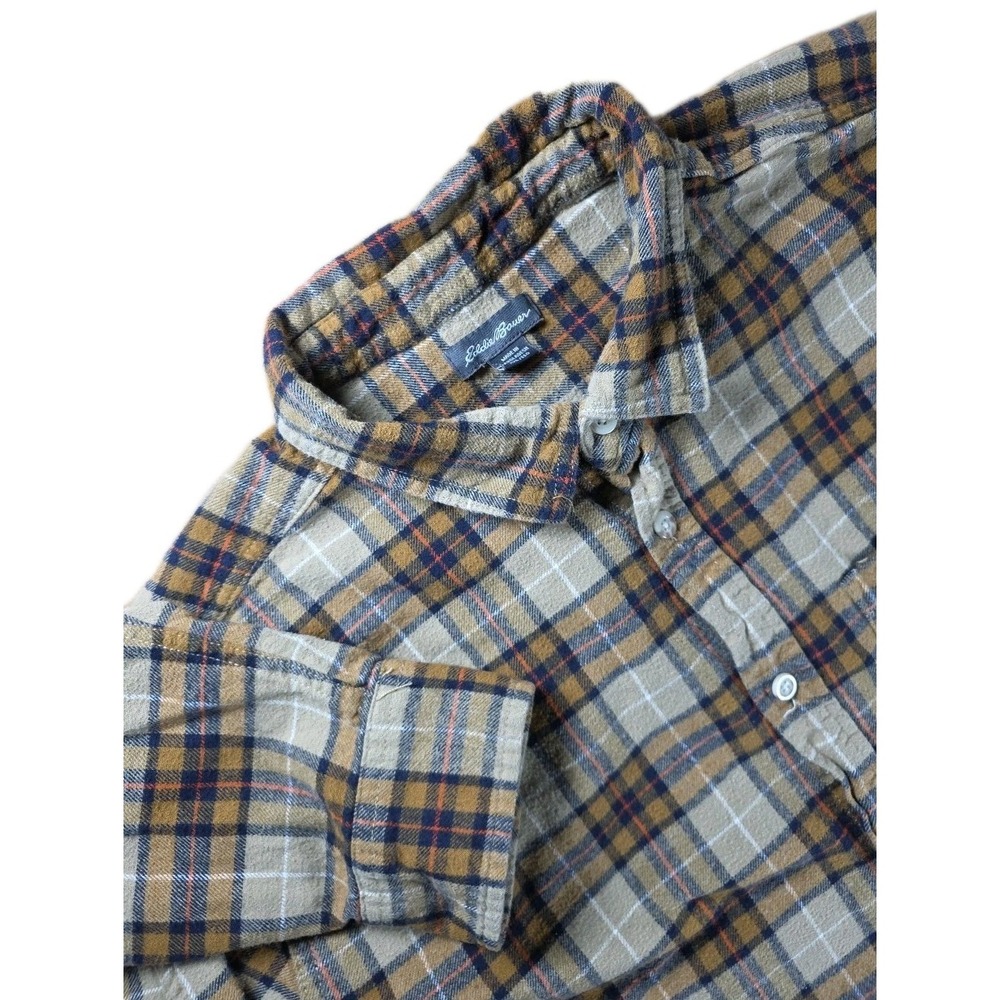 Eddie Bauer Shirt Men 2XL Brown Check Long Sleeve Pockets Button‎ Up Flannel